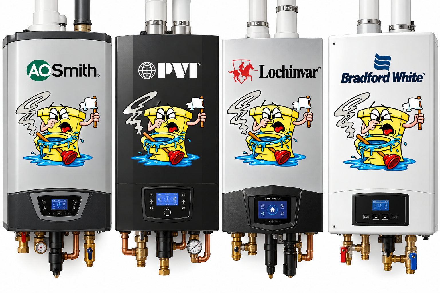 AO Smith, PVI, Lochinvar, and Bradford White boilers serviced by Ex-Stink Plumbing